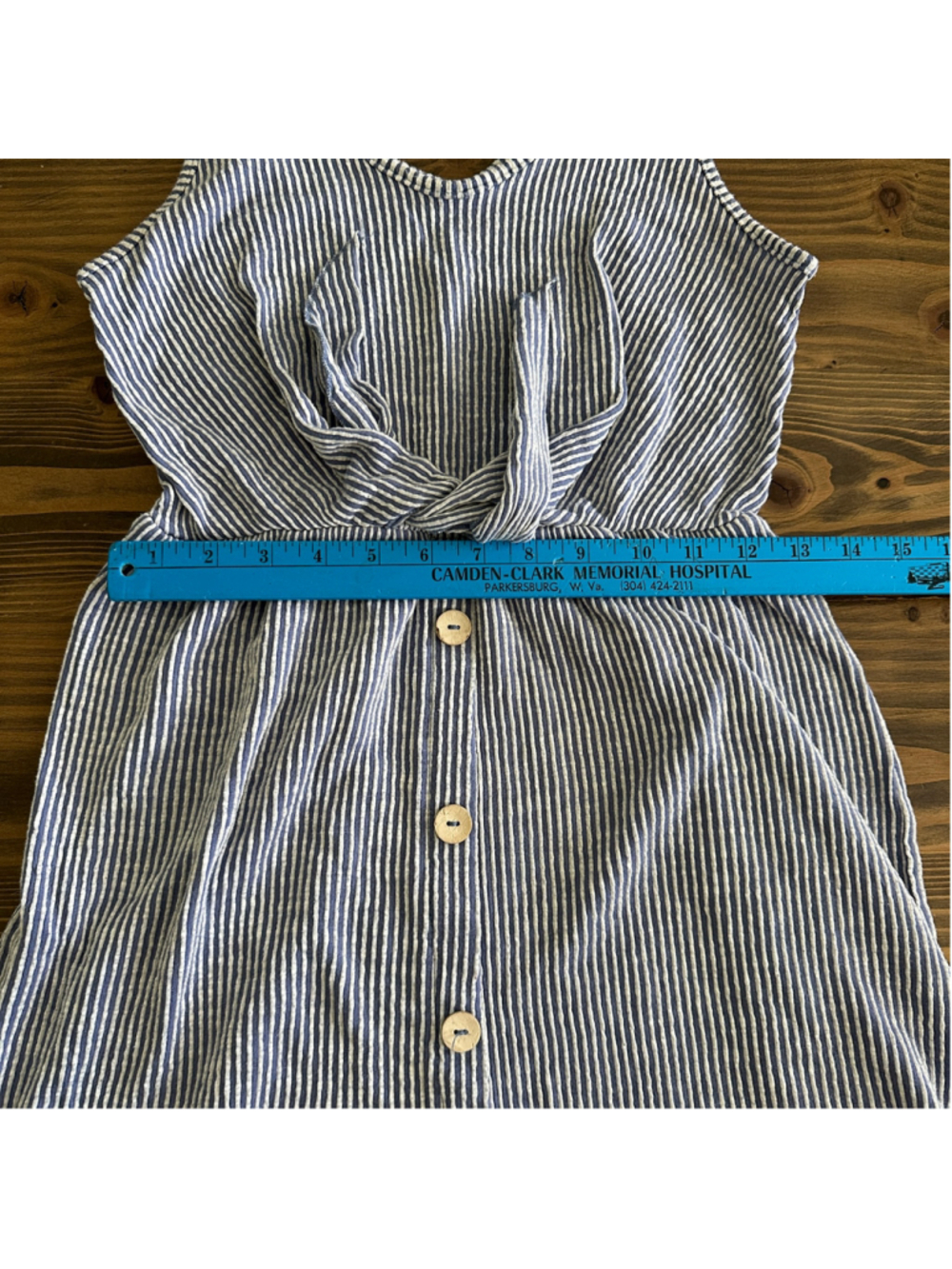 Caution to the Wind Dress Women’s S Blue White Stripe Seersucker Midi Tie Front - Picture 9 of 9